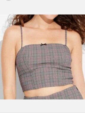 Plaid Cropped Cami Top in Gray and Red